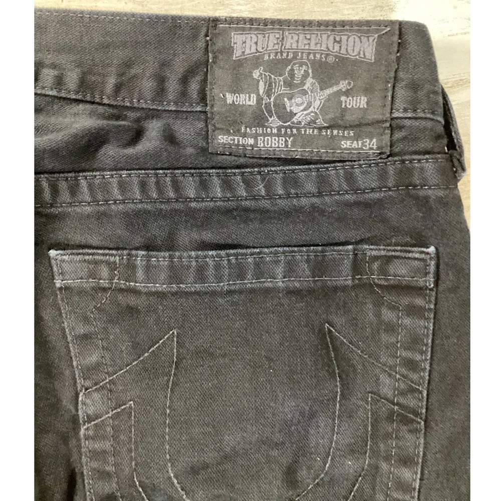 True Religion Bobby Black Straight Leg Jeans Mens 36 Made in USA TRM6288